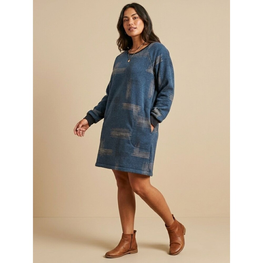 Tonlé Blue Graphic Print Sweatshirt Dress Medium Sustainable Fair Trade Lounge